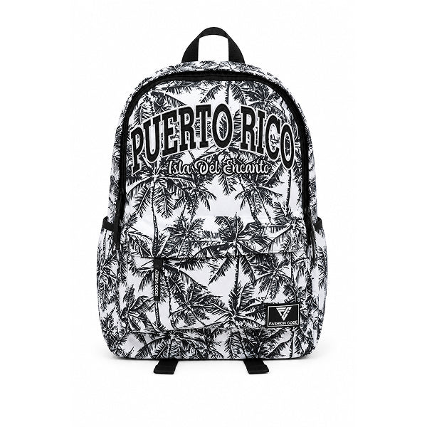 Mochila tropical Puerto Rico en blanco y negro